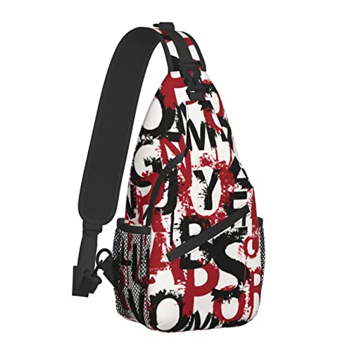 Nahtloses Muster mit Buchstaben Sling Bag für Frauen Männer, Umhängetaschen Casual Sling Rucksack Brusttasche Reisen Wandern Daypack für Outdoor von AOOEDM