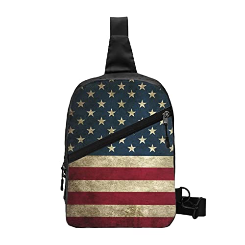 Patriotische Grunge-Usa-Flaggen-Umhängetasche, Faltbarer Brust-Schulter-Rucksack, Bauchtasche, Umhängetaschen für Männer, Frauen, Reisen, Wandern im Freien von AOOEDM