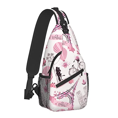 Romantische Reise in Paris Umhängetasche für Damen und Herren, Crossbody-Schultertaschen, lässiger Sling-Rucksack, Brusttasche, Reisen, Wandern, Tagesrucksack für den Außenbereich von AOOEDM