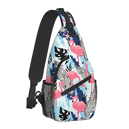 Sommer-Flamingo-Muster-Umhängetasche für Damen und Herren, Crossbody-Schultertaschen, lässiger Sling-Rucksack, Brusttasche, Reisen, Wandern, Tagesrucksack für den Außenbereich von AOOEDM