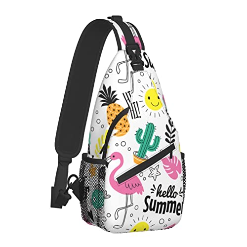 Sommermuster mit Flamingo-Eis, Kaktus, Ananas und Wassermelone, Umhängetasche für Damen und Herren, Tierdesign, Crossbody-Schultertaschen, lässiger Sling-Rucksack, Brusttasche, Reisen, Wandern, Tagesr von AOOEDM