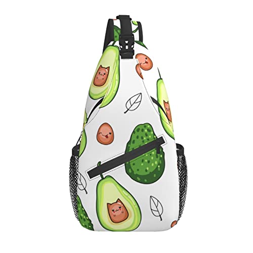 Süße grüne Avocado-Frucht-Muster-Kreuz-Brusttasche Diagonally Sling Rucksack Umhängetasche Reise-Wander-Tagesrucksäcke für Männer Frauen von AOOEDM