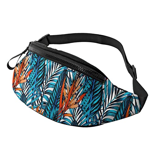 Tropical Blue Leaf Lässige Gürteltasche für Männer und Frauen, Verstellbarer Gürtel, Gürteltasche für Reisen, Wandern, Radfahren, Laufen, Festival, Rave von AOOEDM