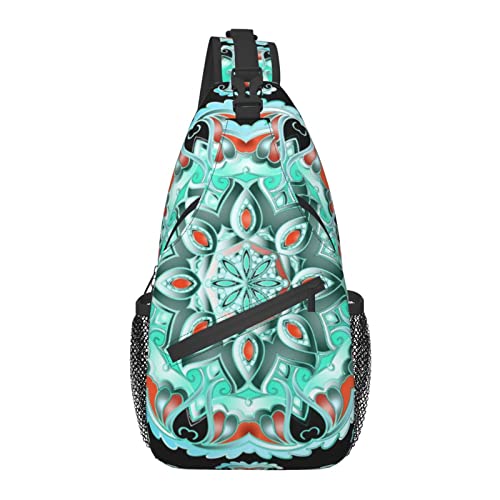 Umhängetasche für Männer Frauen, für Blumen Bunte Paisley Mandala Blume Türkis, Schulterrucksack Brusttaschen Crossbody Daypack für Outdoor Wandern Camping Radfahren von AOOEDM