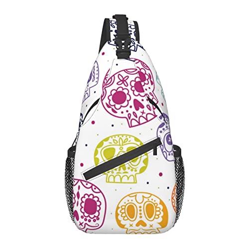 Umhängetasche für Männer und Frauen, für Sugar Skulls, Schulterrucksack, Brusttaschen, Crossbody-Tagesrucksack für Outdoor, Wandern, Camping, Radfahren von AOOEDM