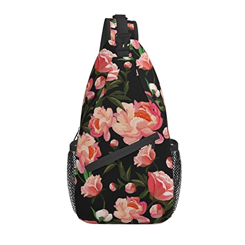 Vintage Blumen Rot Rose Burgund Blumen Kreuz Brusttasche Diagonal Männer Frauen Umhängetasche Lässige Mode Reisetasche Sling Rucksack von AOOEDM