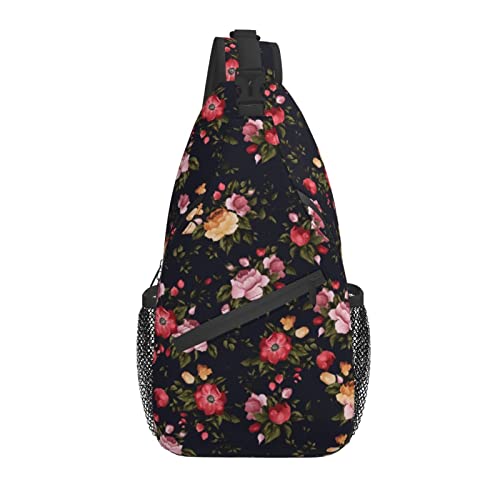 Vintage Blumen Rot Rose Burgund Blumen Kreuz Brusttasche Diagonal Männer Frauen Umhängetasche Lässige Mode Reisetasche Sling Rucksack von AOOEDM