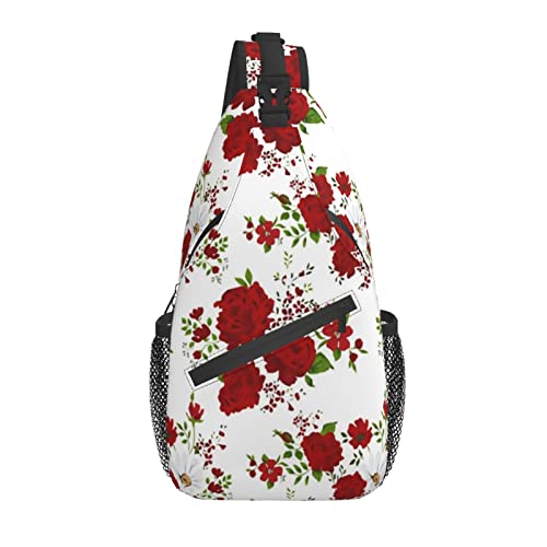 Vintage Blumen Rot Rose Burgund Blumen Kreuz Brusttasche Diagonal Männer Frauen Umhängetasche Lässige Mode Reisetasche Sling Rucksack von AOOEDM