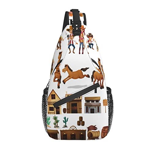 Wild West Cowboys Buildings Donkey Cross Chest Bag Diagonally Sling Rucksack Crossbody Umhängetasche Reisen Wandern Tagesrucksäcke für Männer Frauen von AOOEDM