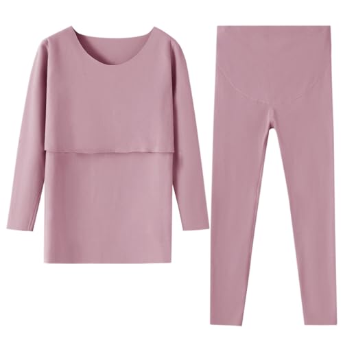 AOOPOO Damen Umstands Thermounterwäsche Set,Warme Unterwäsche mit Doppelseitig Fleece,Winter Oberteil und Unterteile Stillfunktion Nachtwäsche Damen Stillpyjama Langarm Thermo Umstandsschlafanzug Set von AOOPOO