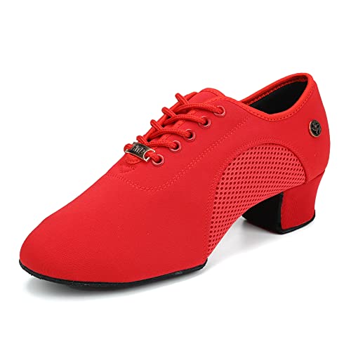 AOQUNFS Tanzschuhe Damen Latein Schnüren Geschlossene Salsa Tango Moderne Jazz Ballsaal Leistung Schuhe Trainingsschuhe,RYNJB1801+W-Rot-LDM-3.5,EU38 von AOQUNFS