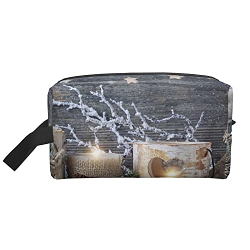 Niedliche bedruckte Kosmetiktasche mit Reißverschluss für Damen, Make-up-Tasche, Kulturbeutel, Zubehör-Organizer, Kerze Winter, Einheitsgröße von AORYGGS