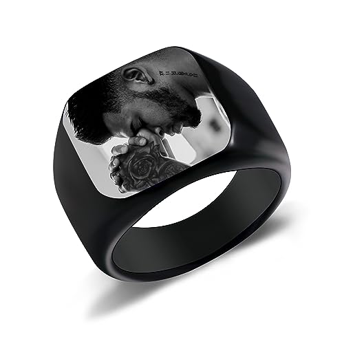 AOTXOXTOA Personalisierte Edelstahl Siegelring Farbe Bild Gravur Schwarz-Weiß-Foto für Männer Frauen Junge Mädchen bester Freund Memorial Geschenk Band mit Ring Größe Adjusters von AOTXOXTOA