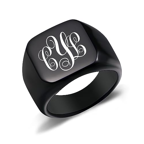 AOTXOXTOA Personalisierte Initiale Monogramm Signet Ring Brief Gravur Name für Männer Frauen Junge Mädchen Edelstahl Schmuck Memorial Band Jahrestag Geschenk mit Größe Adjusters von AOTXOXTOA