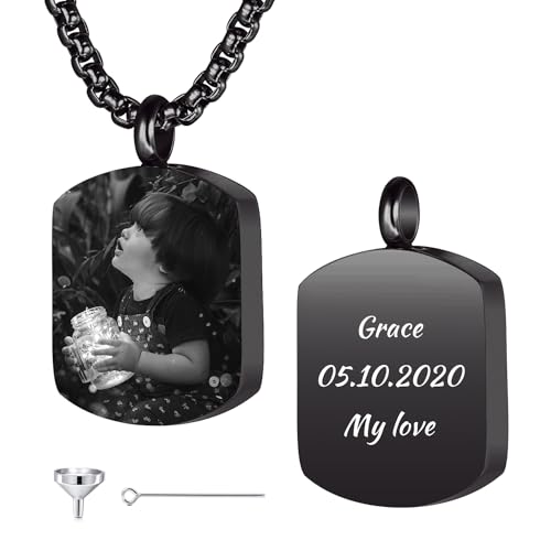 AOTXOXTOA Personalisierte Schwarz & Weiß/Farbe Bild Hundemarke Asche Urne Anhänger Halskette Benutzerdefinierte Foto für Frauen Männer Edelstahl Gedenkbild Keepsake Keyring Trichter Fill Kit von AOTXOXTOA