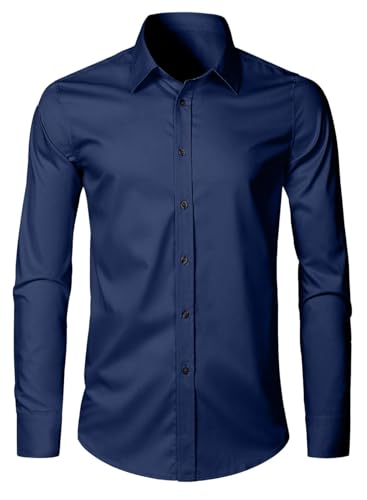 APOONABA Herren Hemd Business Casual Langarm Hemd Elegant Einfarbig Freizeithemden Klassisch Formelle Businesshemd Western Shirts Regular Fit Frühling Sommer Herbst Winter Blau L von APOONABA