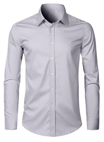 APOONABA Herren Hemd Business Casual Langarm Hemd Elegant Einfarbig Freizeithemden Klassisch Formelle Businesshemd Western Shirts Regular Fit Frühling Sommer Herbst Winter Grau M von APOONABA