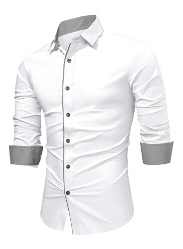 APOONABA Herren Hemd Business Hemden Langarm Freizeithemd Baumwolle Shirts Businesshemden Casual Langarmhemd Western Hemden Regular Fit Frühling Herbst Winter Weiß S von APOONABA