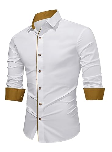 APOONABA Herren Hemd Business Hemden Langarm Freizeithemd Baumwolle Shirts Businesshemden Casual Langarmhemd Western Hemden Regular Fit Frühling Sommer Herbst Winter Weiß M von APOONABA