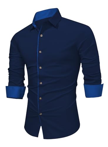 APOONABA Herren Hemd Freizeithemd Business Hemden Langarm Baumwolle Shirts Casual Langarmhemd Western Hemden Regular Fit Trachtenhemd Sommer Herbst Winter Blau XL von APOONABA