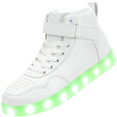 APTESOL Kinder LED Schuhe High-Top Licht Blinkt Sneaker USB Aufladen Shoes für Jungen und Mädchen [Weiß, EU32] von APTESOL