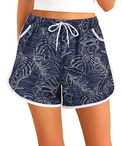 APTRO Damen Badeshorts Badehose Strand Wassersport Shorts Boardshorts UV Schutz Sommer Sport Gym Shorts Blau Blätter WS280 M von APTRO