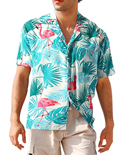 APTRO Herren Hemd Hawaiihemd Freizeit Hemd Kurzarm Urlaub Hemd Reise Shirt Grün Flamingo MF097 M von APTRO