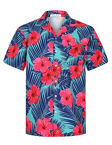 APTRO Herren Kurzarm Hemd Hawaiihemd Sommer Freizeit Hemd Party Blumen Urlaub Hemd Reise Shirt Rosa F252 M von APTRO