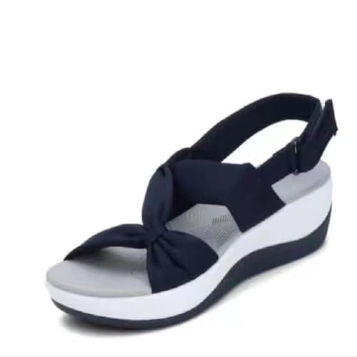 AQ899 Bow Knot Cloth Strppy Shoes Women Low Wedge sandals Summer Breathable Beach Shoes Large Size Wide-Fit sandals Open Toe Slingback Shoes von AQ899