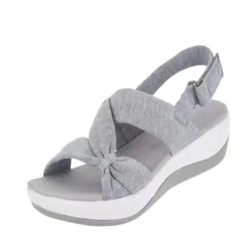 AQ899 Bow Knot Cloth Strppy Shoes Women Low Wedge sandals Summer Breathable Beach Shoes Large Size Wide-Fit sandals Open Toe Slingback Shoes von AQ899