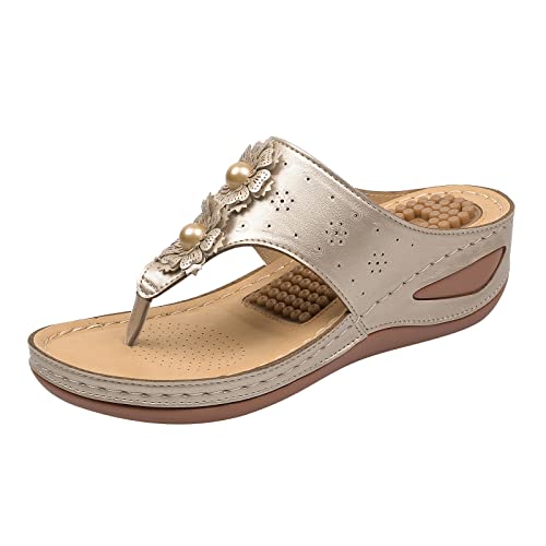 AQ899 Wedge Flip Flops For Women, Summer Orthopaedic Sandals with Arch Support, Slip On Flower Bohemian Shoes, Comfortable Walking Shoes, Beach Shoes, Platform Massage Shoes von AQ899