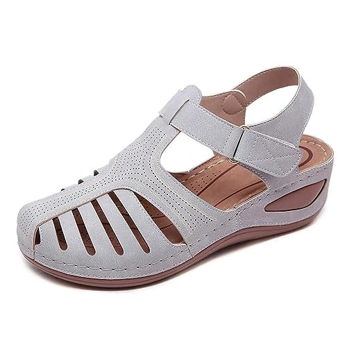 AQ899 Wedge Rubber Sole sandals Womens Hollow Closed Toe sandals Summer Platform Pu Leather Shoes Buckle Strap Breathe Slingback Shoes Walking Beach Shoes von AQ899