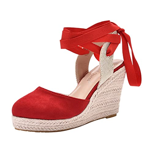 AQ899 Women Canvas Wedge Sandals, Summer Close Toe Ethnic Sandals, Lace Up Thick Soled Shoes, Breathe Comfortable Shoes von AQ899