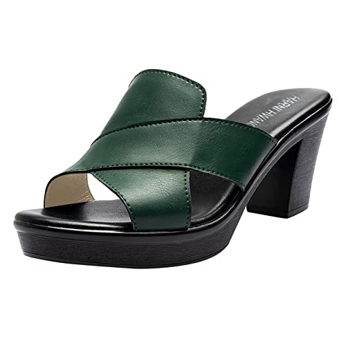 AQ899 Women Middle-High Heel Sandals With Rubber Sole Summer Slip-On Round Toe Slippers Hollow Out Thick Sole Slides Party Beach Shoes von AQ899