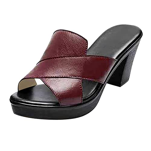 AQ899 Women Middle-High Heel Sandals With Rubber Sole Summer Slip-On Round Toe Slippers Hollow Out Thick Sole Slides Party Beach Shoes von AQ899
