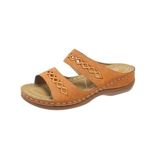 AQ899 Women Platform Orthopaedic Sandals Summer Wedge Heel Leather Slippers Non-Slip Beach Slip-on Sandals von AQ899