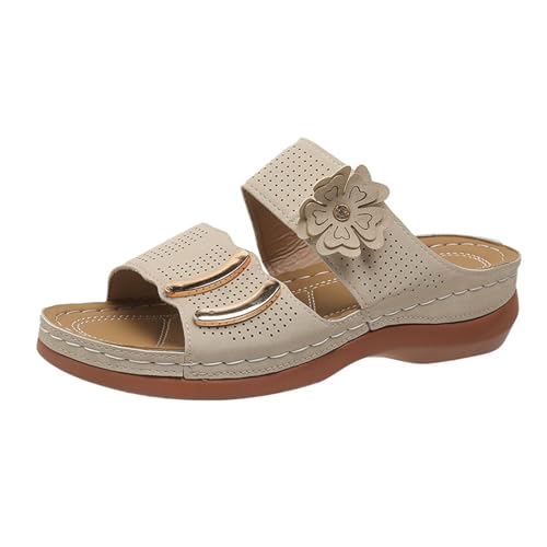 AQ899 Women Platform Orthopaedic Sandals Summer Wedge Heel Leather Slippers Non-Slip Beach Slip-on Sandals with Rubber Sole von AQ899