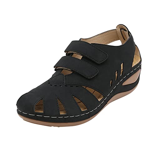 AQ899 Women Summer Orthopaedic Hollow Sandals Solid Hook Loop Wedges Sandals Round Toe Comfortable Beach Shoes Breathe Summer Spotr Shoes von AQ899