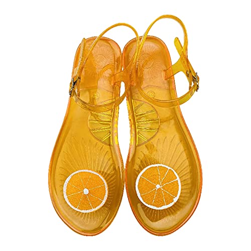 AQ899 Women Transparent Jelly Shoes Summer Flat Flip Flops With Buckle Straps Fruit Pattern Sandals Beach Shoes Bright Color Slippers von AQ899