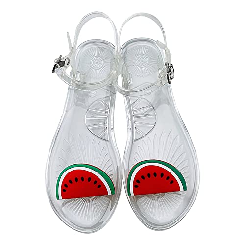 AQ899 Women Transparent Jelly Shoes Summer Flat Flip Flops With Buckle Straps Fruit Pattern Sandals Beach Shoes Bright Color Slippers von AQ899