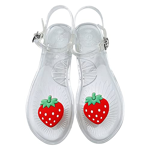 AQ899 Women Transparent Jelly Shoes Summer Flat Flip Flops With Buckle Straps Fruit Pattern Sandals Beach Shoes Bright Color Slippers von AQ899