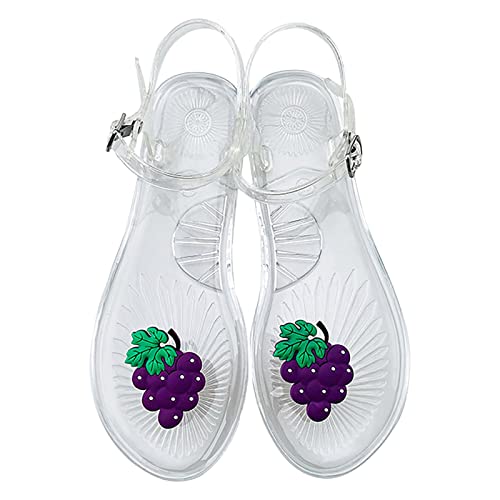 AQ899 Women Transparent Jelly Shoes Summer Flat Flip Flops With Buckle Straps Fruit Pattern Sandals Beach Shoes Bright Color Slippers von AQ899