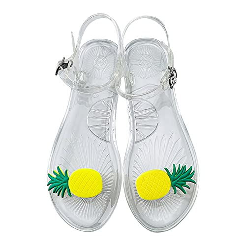 AQ899 Women Transparent Jelly Shoes Summer Flat Flip Flops With Buckle Straps Fruit Pattern Sandals Beach Shoes Bright Color Slippers von AQ899