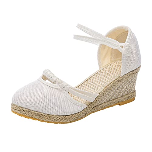 AQ899 Women Wedge Knit Sandals, Close Toe Barefoot Sandals, Summer Platform Braided Buckle Shoes, Comfortable Retro Shoes von AQ899