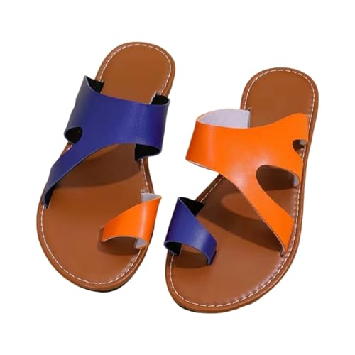 AQ899 Women's Beach Clip Toe Slippers Color Blockin Hollow Flip Flops Casual Flat Vintage Sandals Beach Shoes von AQ899