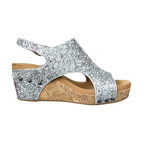 AQ899 Women's Platform Sandals Summer Open Toe Glitter Sandals Hook Loop Sequin Shoes Elegant Buckle Strap Wedge Shoes for Party Wedding von AQ899