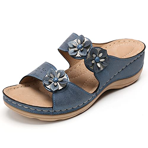 AQ899 Women's Slingback Wedges Sandals with Flower Patterns Thick Sole Slippers Open Toe Summer Outdoor Shoes with Rubber Sole Beach Party Shoes von AQ899