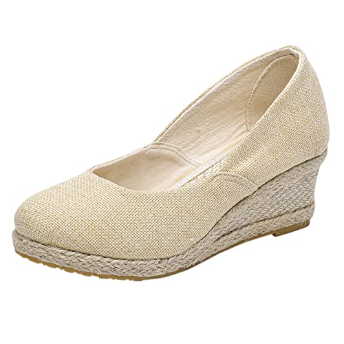 AQ899 Women's Wedge Sandals Summer Close Toe Orthopedic Sandals Cotton Fabric Slip On Shoes Arch Support Comfortable Platform Shoes for Walking von AQ899