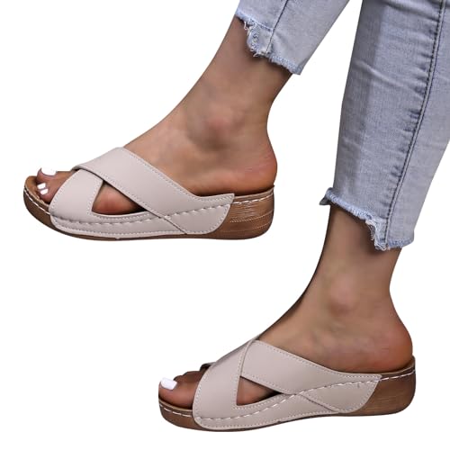 AQ899 Women's Wedge Sandals with Cross Straps Orthopedic Shoes Thick Sole Outdoor Slippers Summer Solid Color Platform Sandals with Anti-slip Sole Soft Slip-on Beach Party Shoes von AQ899