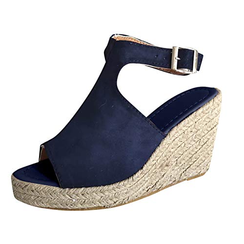 AQ899 Women's Wedges Sandals with Buckle Straps Summer Orthopedic Thick Sole Slippers Close Toe Shoes with Woven Sole Beach Shoes von AQ899